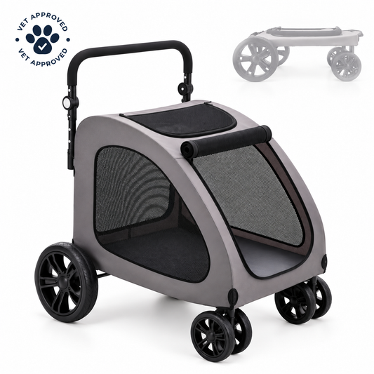 Belton Health Dog Stroller — 160 lb Capacity, Height-Adjustable Handle, Foldable 4-Wheel Pram for Medium, Large & Senior Dogs