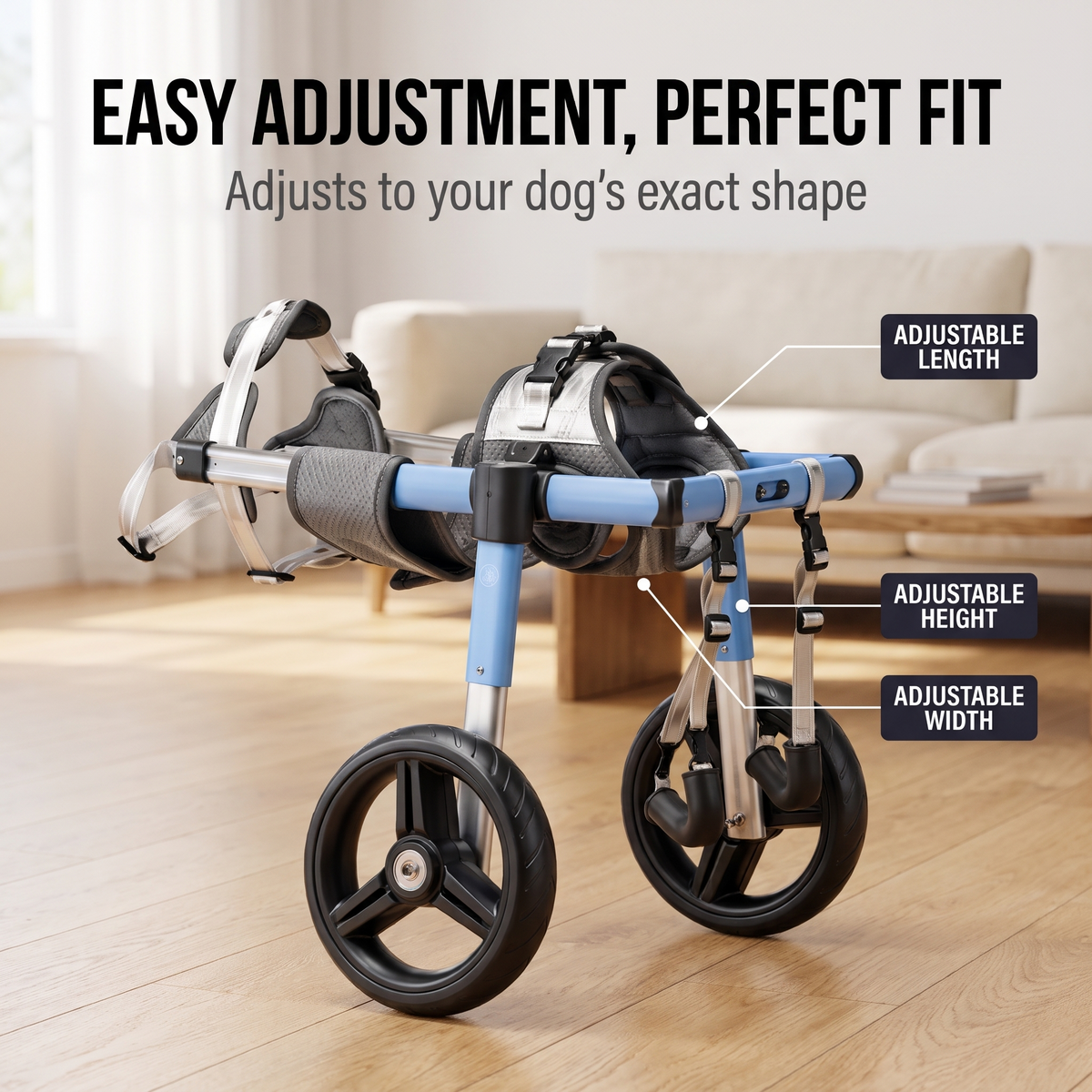 Belton Dog Wheelchair — Adjustable Rear-Leg Support Cart for Injured, Senior & Paralyzed Dogs (6-88 lbs)