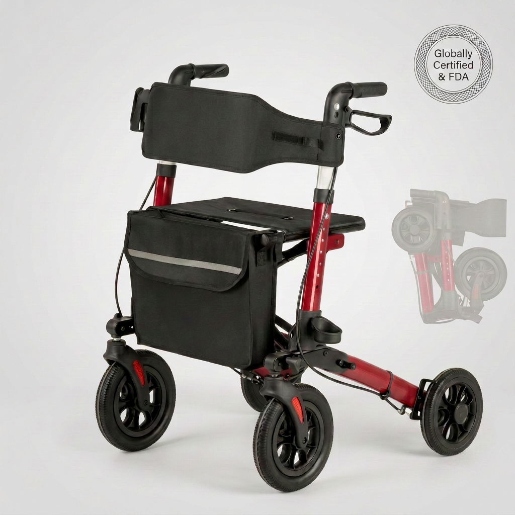 Belton Glide 3X Folding Rollator Walker with Seat